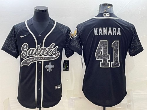Men's New Orleans Saints #41 Alvin Kamara Black Reflective With Patch Cool Base Stitched Baseball Jersey